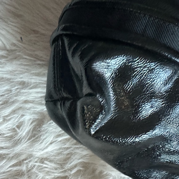 Coach Poppy Daisy Liquid Gloss Pocket Tote shoulder bag Black Leather F20047 - Picture 7 of 16